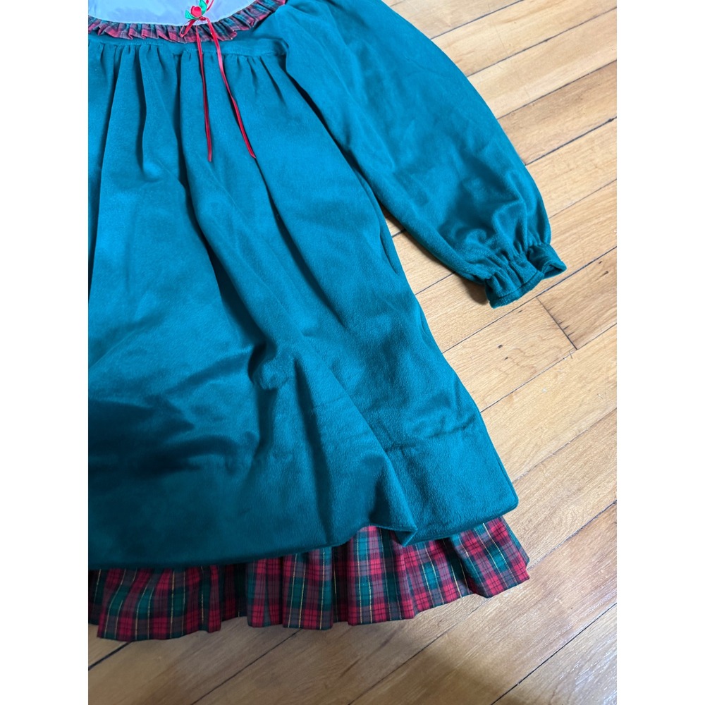 Bryan & Co Vintage Girls Green Holiday Dress Plaid Trim Christmas Size 6X - Picture 5 of 7